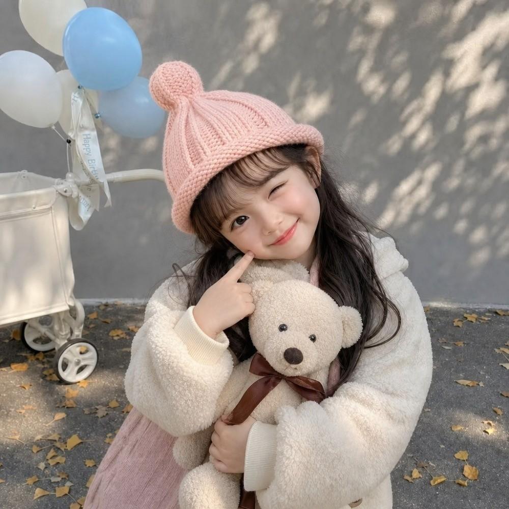 Solid Color Warm Knitted Hat Pointed Top Kids Pullover Hats Soft Baby Winter Cap Winter