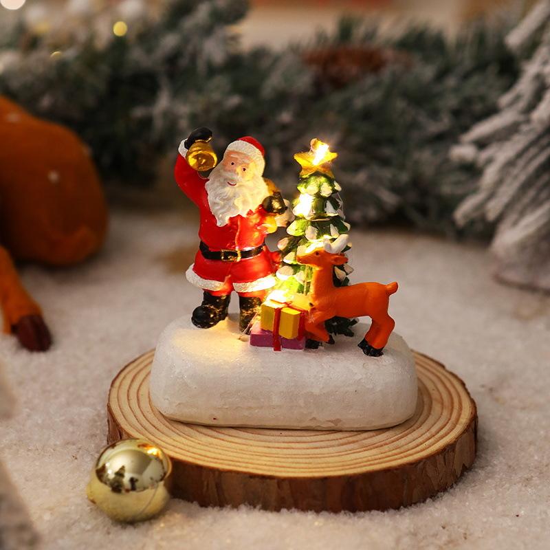 Christmas Gift Christmas Decorations Resin Small House Micro Landscape Luminous Santa Claus Desktop Ornaments