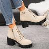 Fashion 2025 Women Boot New Spring Winter High Quality Lace-up Boots Women Fashion Outdoor Comfort High Heels Shoes Women Botas De Mujer