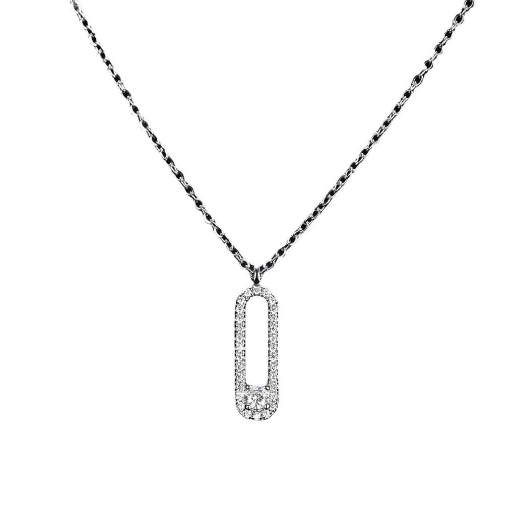 925 Sterling Silver Moissanite Pendant Paperclip Necklace for Women - Simple Fashionable Clavicle Chain