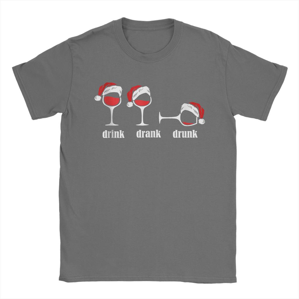 Drink Drank Drunk Weingläser Weinliebhaber Weihnachten Herren T-Shirts Neuheit T-Shirts Kurzarm O-Ausschnitt T-Shirts Baumwolle 4XL 5XL Tops