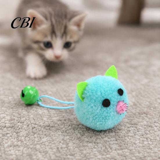 Scratch-resistant Cat Toy Plush Mouse Ball, Soft Fluffy Ball with Bell, Kitten Durable Teething for Indoor Cats Boredom Relief Interactive Play