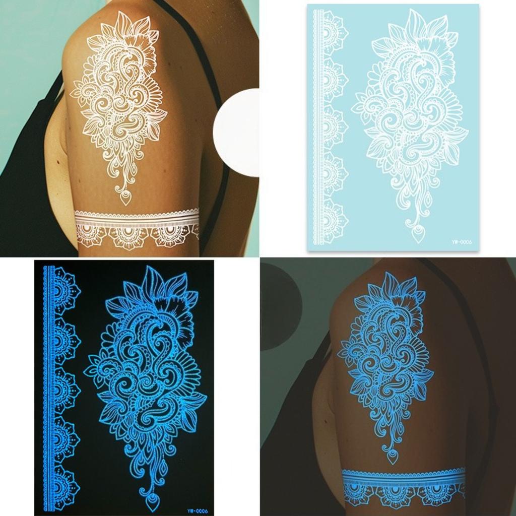 Glow In The Dark Indian Lace Tattoo Stickers - Henna Style Hand Body Art