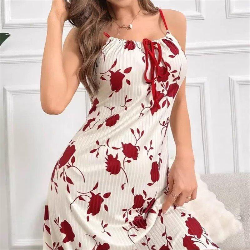 Sexy casual bandeau nightgown with printed pattern for women's home wear dress