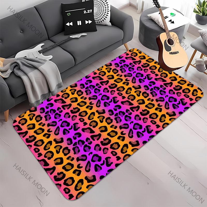 Neue Regale!Bunter Teppich mit Leopardenmuster, Wohnzimmer Schlafzimmer Bürobereich Kinderzimmer Teppiche, Rutschfeste Maschinenwaschbare Matte