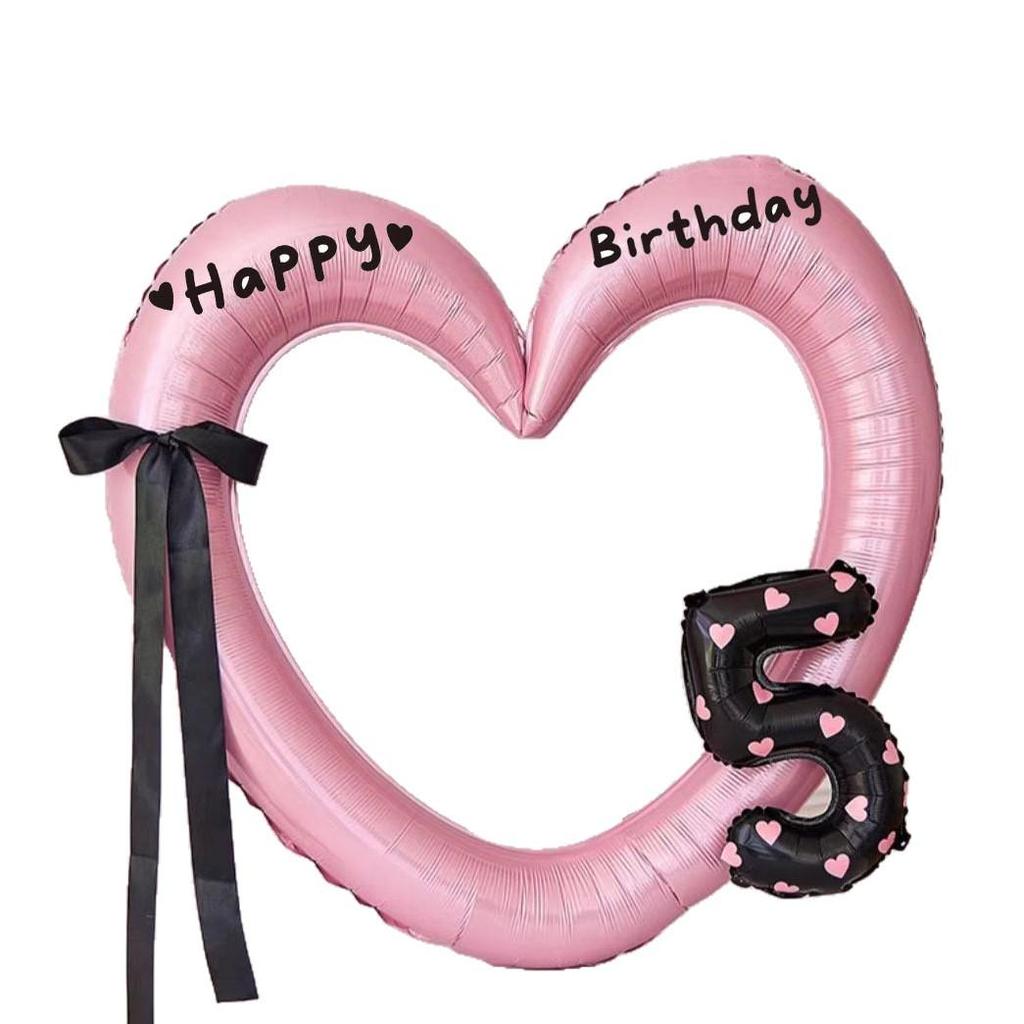 Pink Big Heart Photo Frame Balloon - Aluminum Film Birthday Decoration for Children's Party, First Birthday Photo Props