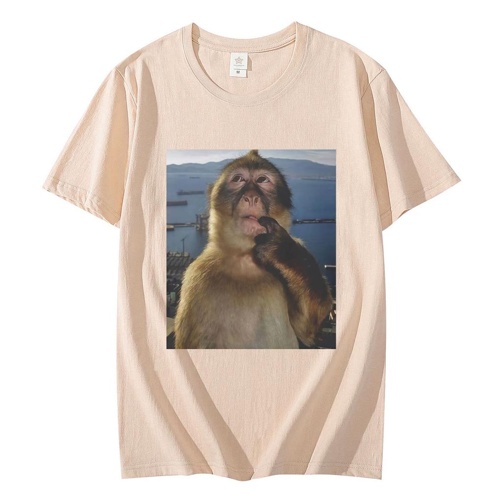 Unisexs Funny Thinking Monkey Meme Tshirt Casual Graphics Women Cotton Tee Loose Short Sleeve Tops Streetwear Unisex Allseason