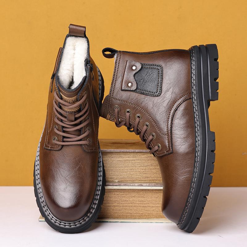 Men's Genuine Leather Velvet-Lined Non-Slip Martin Boots: Warm, Casual, Autumn & Winter Shoes