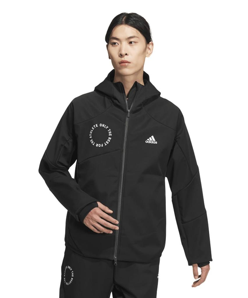 adidas Regular Fit Bonded Fleece Hooded Track Top Standard.1 Triple-Layer Full-Zip KWY05-JH1031 (Black/LL/Men's)