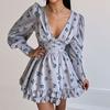 Spring New Women's Clothing Style Fashionable Printed Long-sleeved Short Skirt Sexy Dress