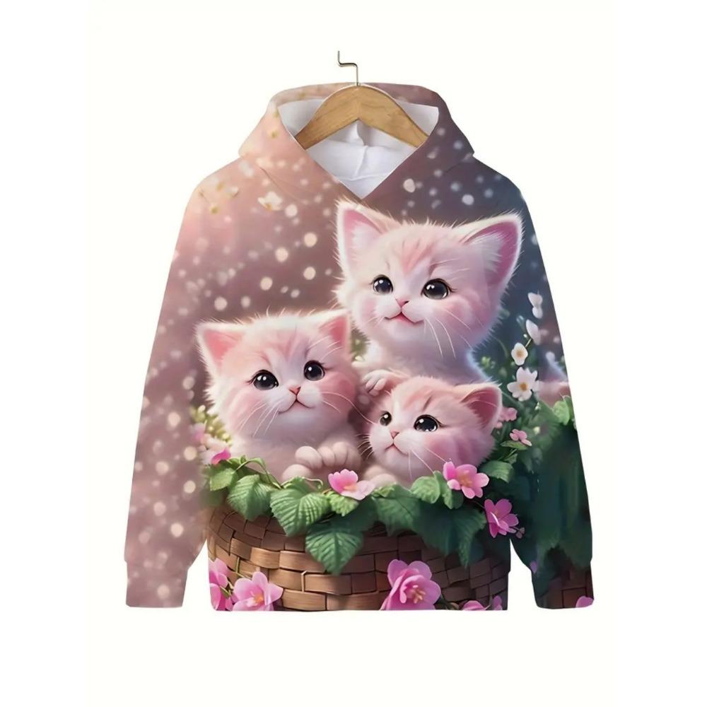 Kinderbekleidung Mädchenkleidung Kawaii Katze Langarm Kapuzenpullover Lässige Kinderkleidung Herbst Pullover Mädchen Sweatshirt Outdoor Oberteile