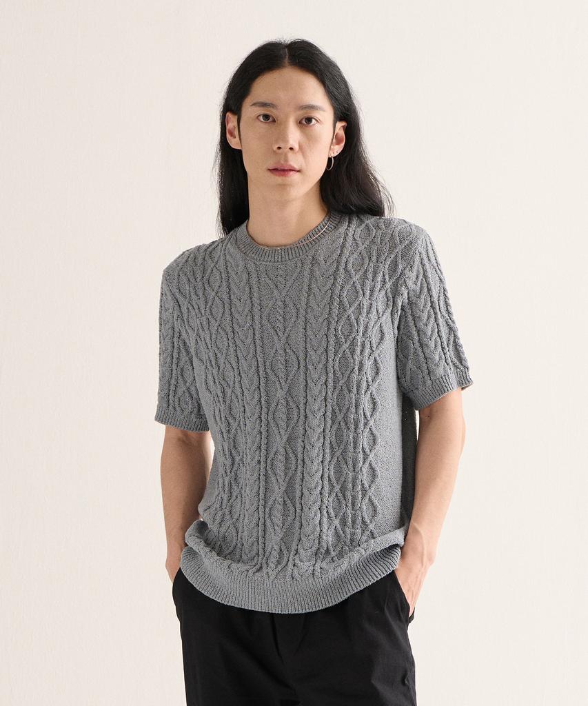 ANALOG MOOD Boucle Round Semi Short Sleeve Knit (Gray)