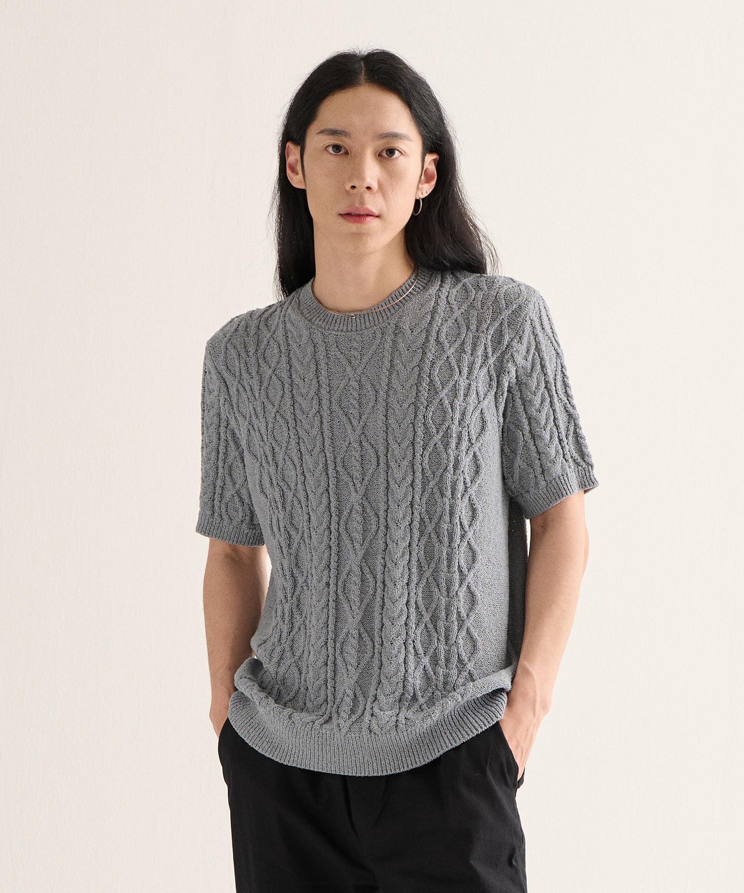 Analog Mood Boucle Round Semi Short Sleeve Knit (Gray) Free