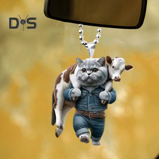 Car Rearview Mirror Ornament Lovely Cat Pendant Christmas Tree Hanging Decoration Acrylic Christmas Tree Decor Car Interior Accessories