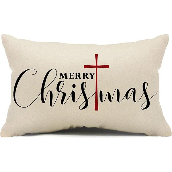 New Christmas Style Simple Letter Double-sided Printed Linen Pillow for Home Decoration, Sofa Waist Pillowcase