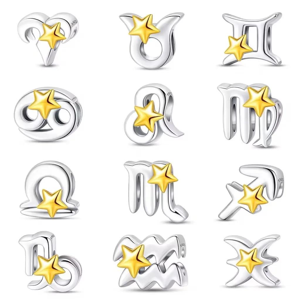 Copper Twelve Constellations Charms Shiny Star Copperbead Fit Original Bracelet Diy Fine Jewelry Gift For Women Making