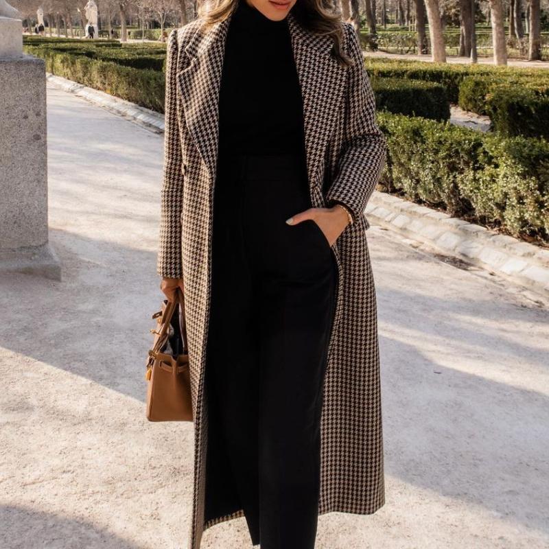 Fashion Plaid Overcoats Women Loose Lapel Button Long Sleeve Lady Coat Elegant Autumn Winter Fashion Female Outerwear