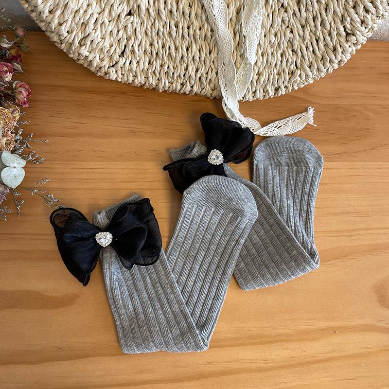 Children's Socks Summer Lolita Wooden Ear Mesh Ribbon Large Bow Mid-tube Socks for Girls