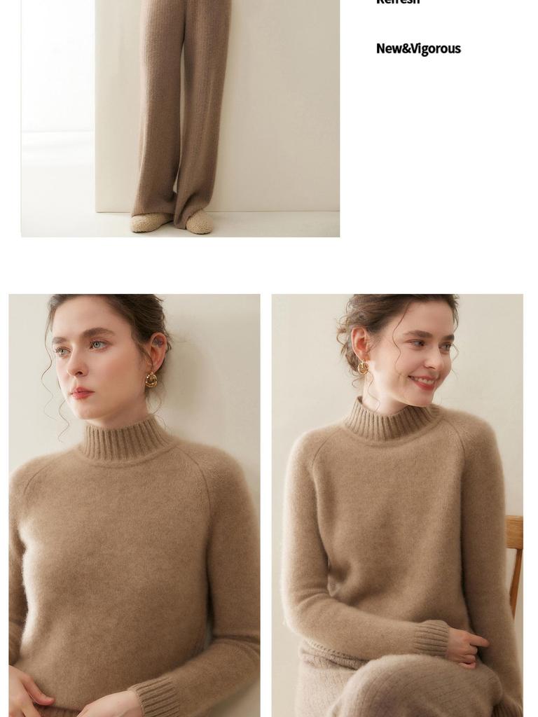 Women's Thickened Cashmere Knit Sweater: Solid Color, Loose Fit, Half-High Collar Pullover.