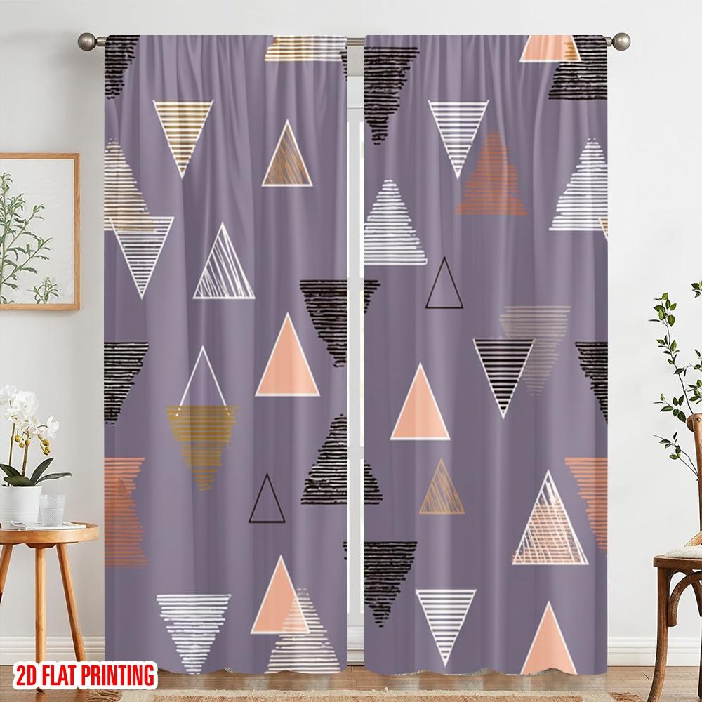 2pcs,2D Plane Printing Curtains Digital Printed Geometric Triangles Harmony Versatile Polyester (without Rod) Art Deco Festive