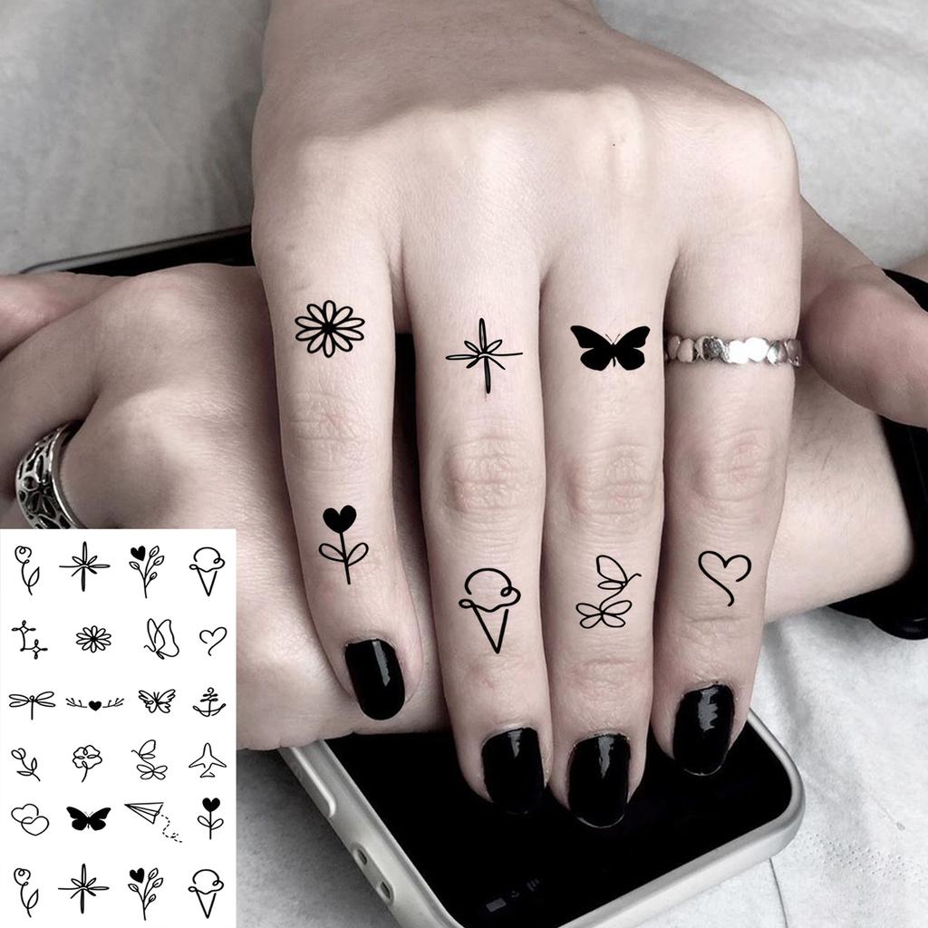 1 Hoja Araña Letra Flor Patrón Pequeño Tatuajes Temporales Para Mujeres Dedo, Pegatina de Tatuaje Falso Realista de Larga Duración