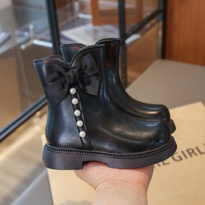 Girls' Fashionable Short Boots Western-style Princess Leather Boots Girls Plus Velvet Mid-calf Boots