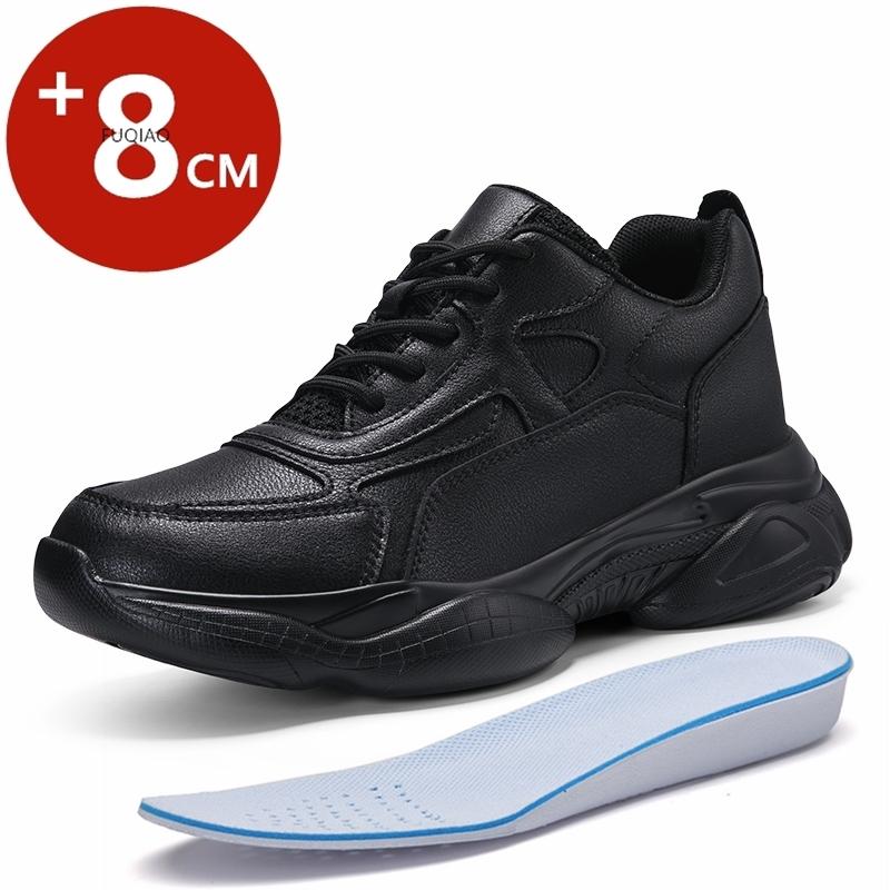 

8CM Invisible Height Increasing Shoes For Men Women Leather Platform Elevator Sneakers Thick Sole Comfortable Casual Shoes 35 чёрный