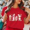 Funny Christmas Coffee Print Women Loose Short Sleeve Round Neck Top Female Casual