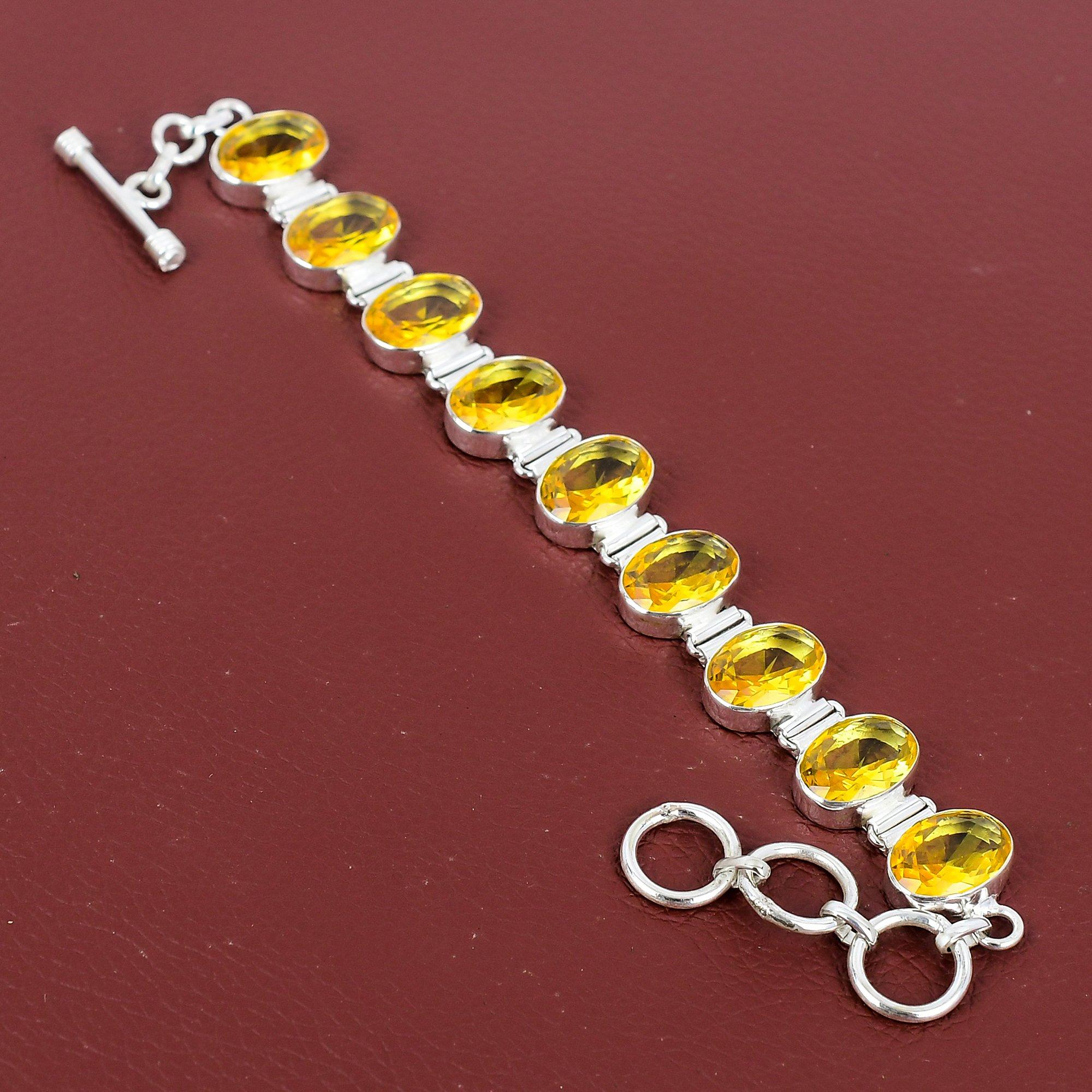 

Faceted Citrine Bracelet Natural Gemstone Bracelet 925 Sterling Silver Bracelet Adjustable Chain Bracelet Handmade Jewelry Gift For Wedding Adjustable