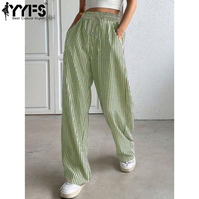 Damenmode Lässige Hosen mit Streifenmuster und hoher Taille