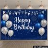 Sfondo 2D Blu Argento Scintillante Buon Compleanno per Feste di Ragazzi e Uomini