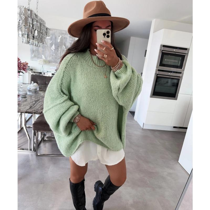 Pullover Lungo Oversize Donna Casual Maglione Monocolore