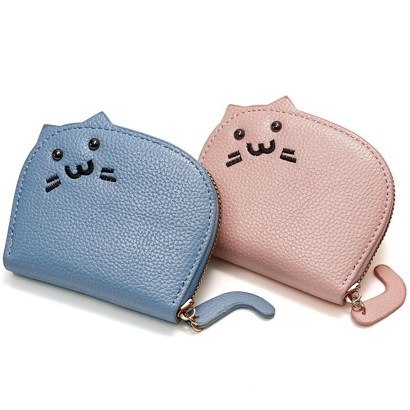 Cute Cat Coin Purse PU Leather Zipper Wallet Mini Card Holder Portable Change Purse Cash Key Storage Pouch for Women Girls