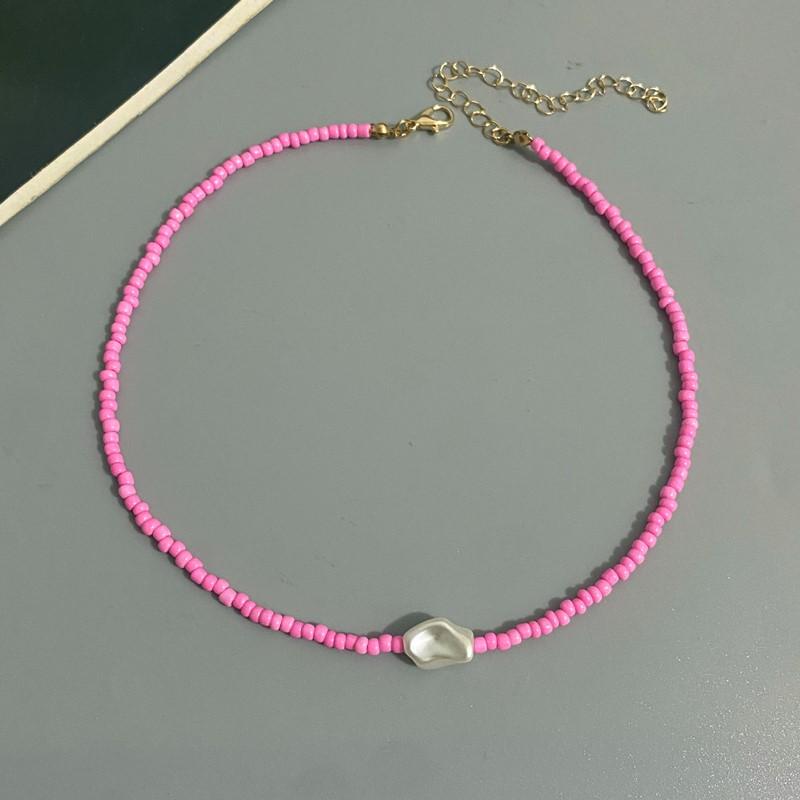 Fashion Boho Beads Necklace Women Imitation Pearl Seed Beaded Strand Short Choker Necklace Handmade Female Jewelry
