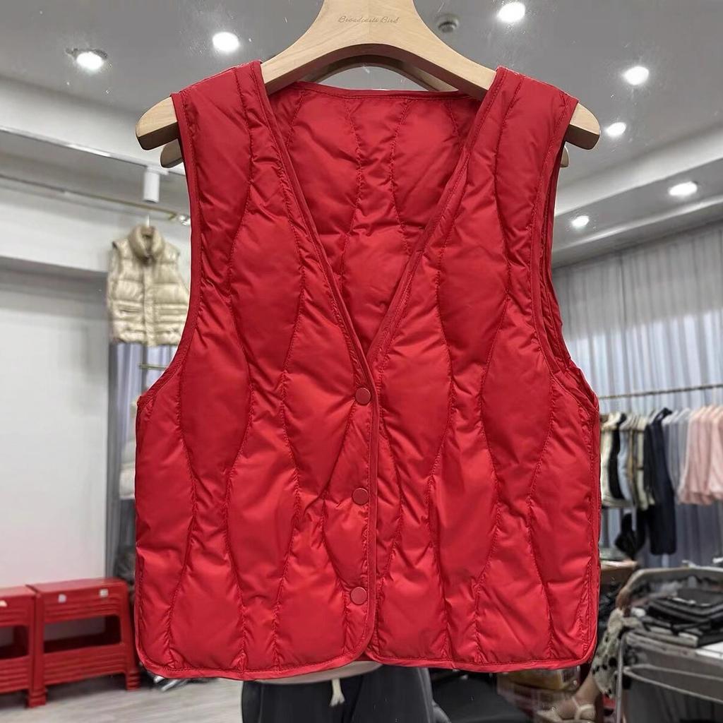 Light and thin V-neck down vest women's short model, new white duck down with bottom vest, rhombus tide.