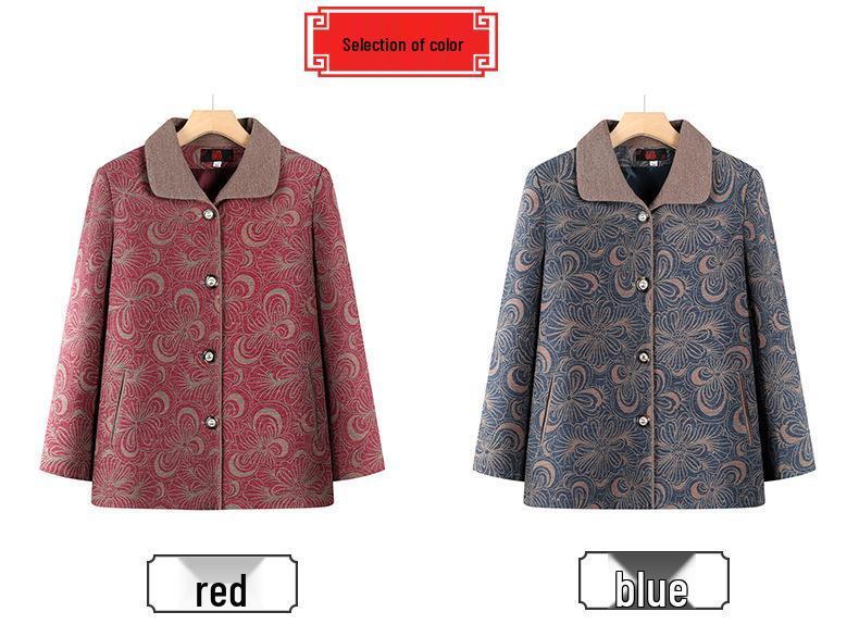 Grandma's Floral Spring-Autumn Lapel Jacket - Lightweight Coat for Elderly Women