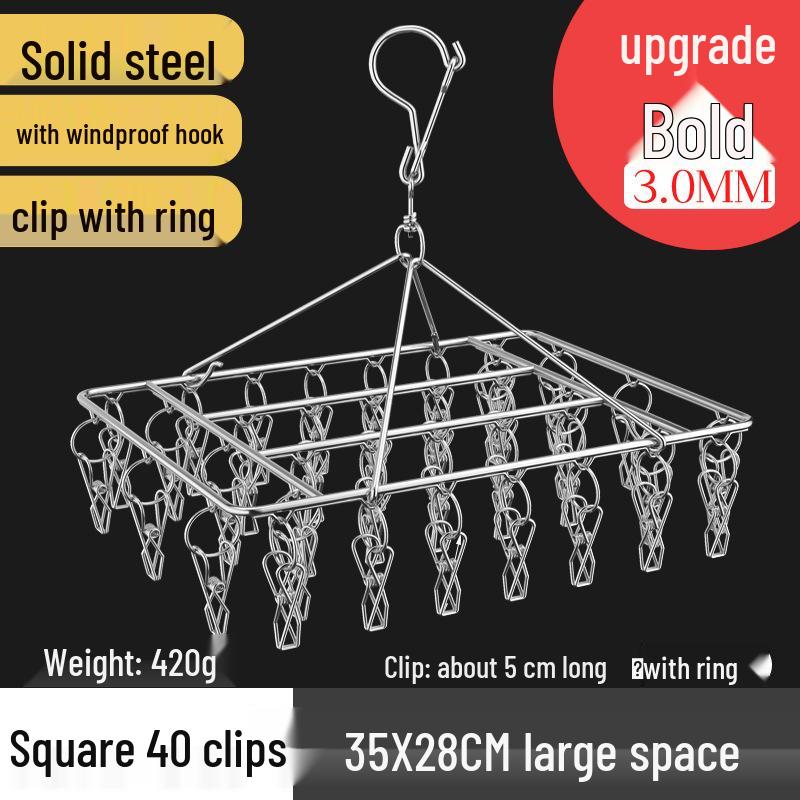 Round Windproof Clothes Drying Rack with Stainless Steel Clips and Hanging Hook