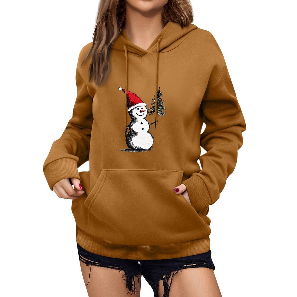 Women's Winter Christmas Printed Pullover Hooded Sweatshirt Fleece Long Sleeve Sweatshirt