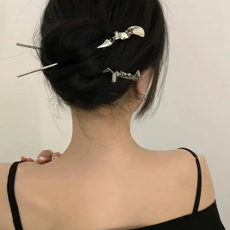 New Chinese Ancient Hairpin High Quality Black Silver Hair Stick Elegant Cool Hairpin for Girl Female Hair Ornament Styling Tool