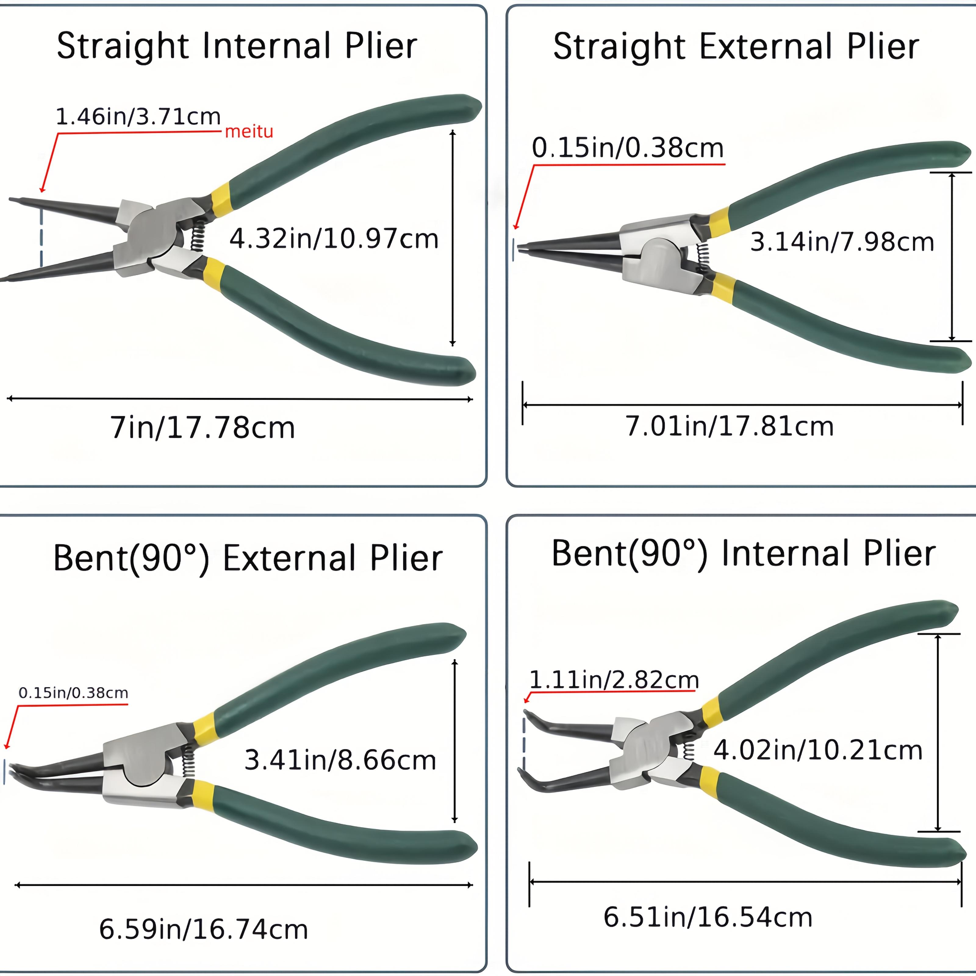 

Набор из 4 профессиональных плоскогубцев для стопорных колец, 7-дюймовые сверхпрочные плоскогубцы для внутренних/внешних стопорных колец с прямыми/изогнутыми кончиками, прочная металлическая конструкция, 4Pcs/set