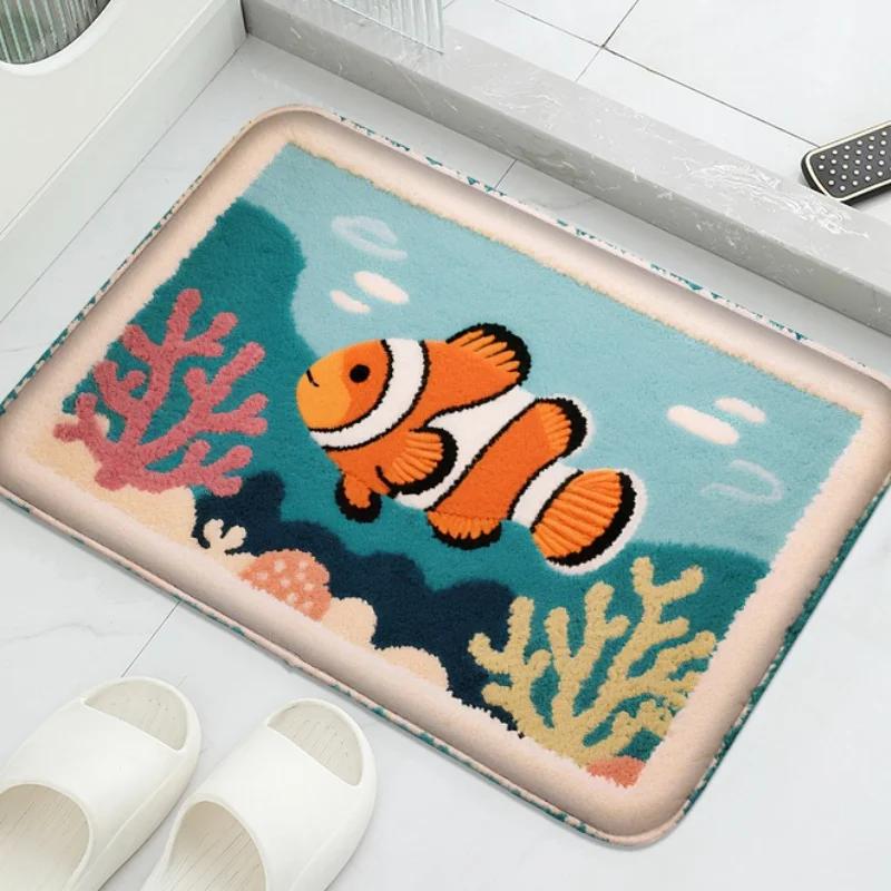 VIKAMA Adorable Cartoon Whale Pattern Bath Mat Soft and Comfortable Bathroom Mat Bathroom Decorative Mat Home Decoration