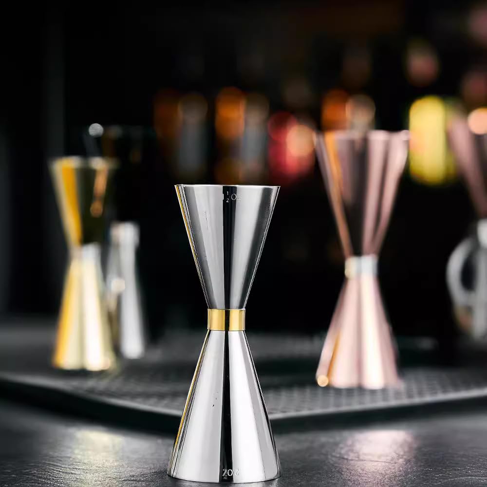 45ml/60ml (1.5oz/2oz) Jigger Cup, Cocktail Measuring Cup, Stainless Steel, Milliliter (ml) and Ounce (oz) Measuring Cup with Graduations