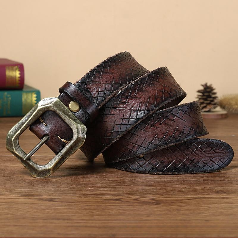 Men's Belt Thickened Real Leather Pin Buckle Personality Fashion Trend Youth Jeans Belt