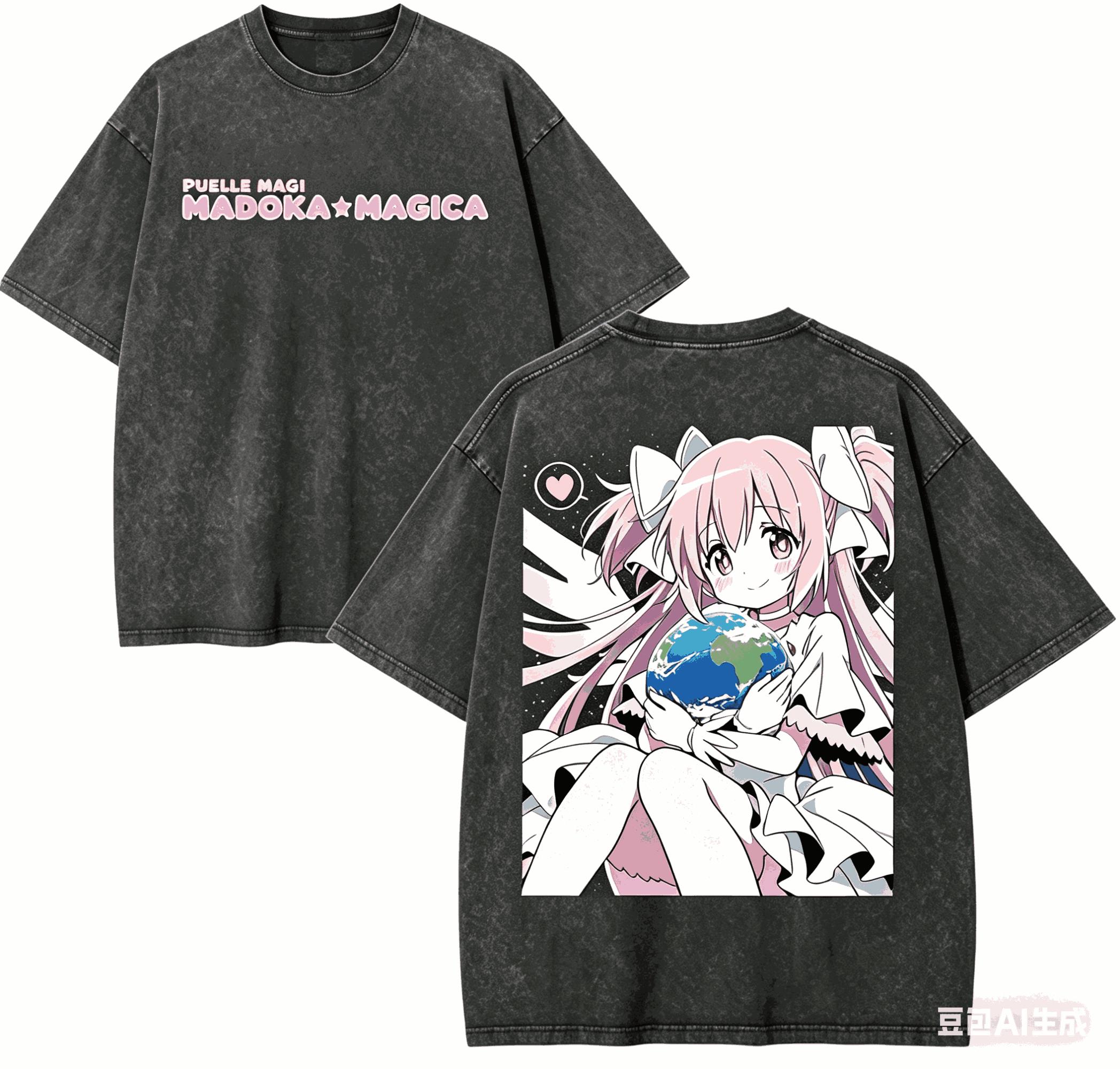 

Puella Magi Madoka Magica Washed T-shirt Year round clothing high quality personality Clothes Plus Size Unisex New Model Washed Vintage Loose L
