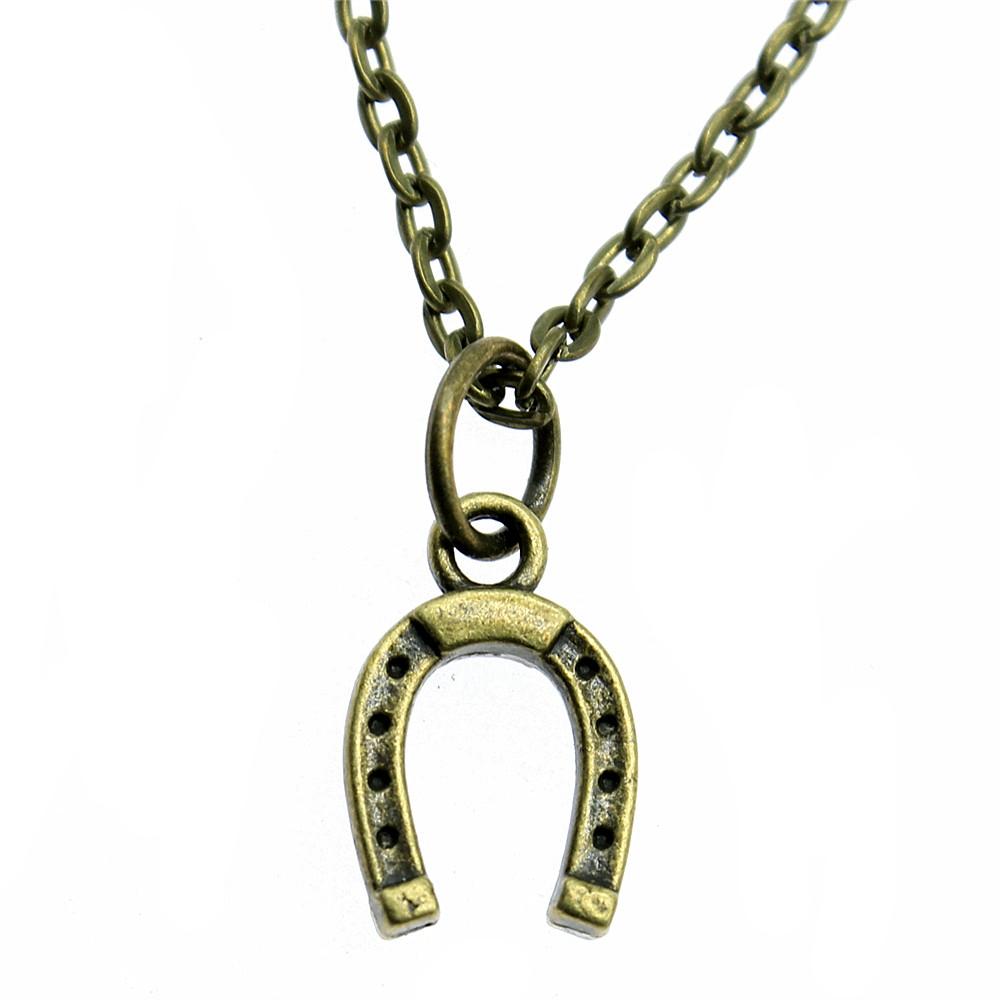 Horseshoe Charm Necklace  Animal Pendant For Horse Lovers Cowboy Western Jewelry 43cm Chain