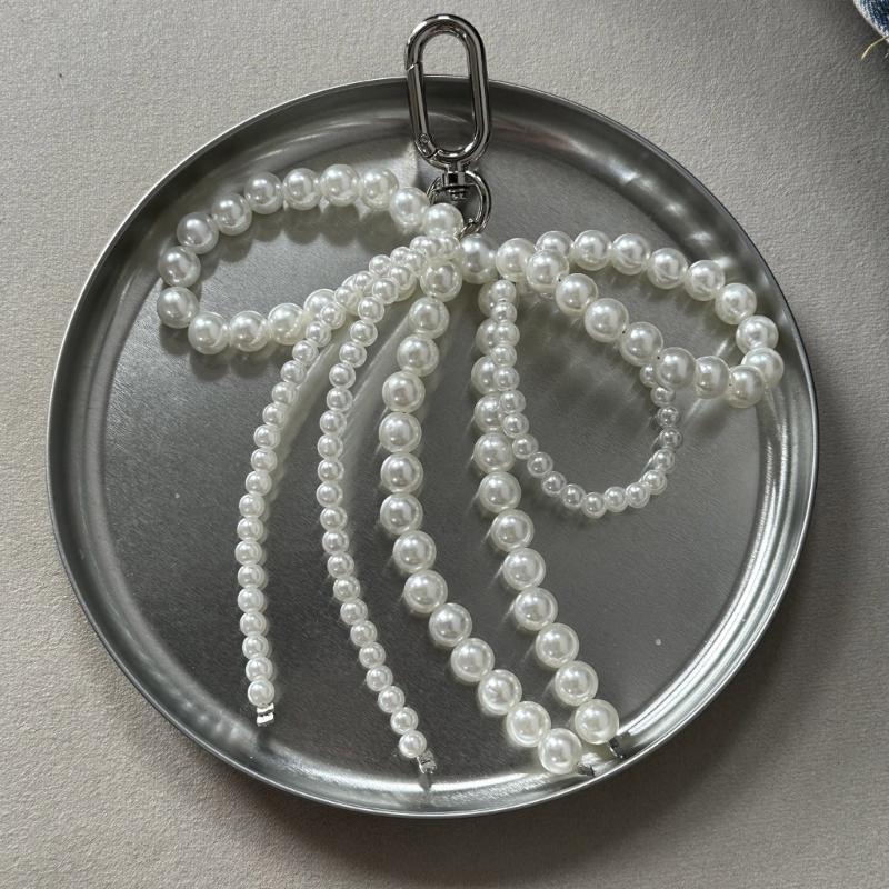 Lovely Pearl Beaded Bowknot Keychain Pendant Bag Phone Pendant Women Backpack Handbag Charm Lovely Hangings Decoration