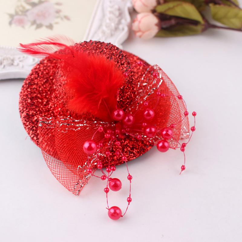 1Pc Headwear Hair Accessories Fascinator Hat Feather Flower Girl Pearl Beaded Decor Hair Clips Children's