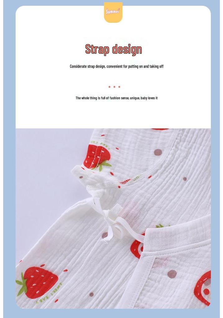 Baby Sleeveless Gauze Bodysuit - Lightweight Cotton Jumpsuit with Lace-up Detail for Spring/Summer