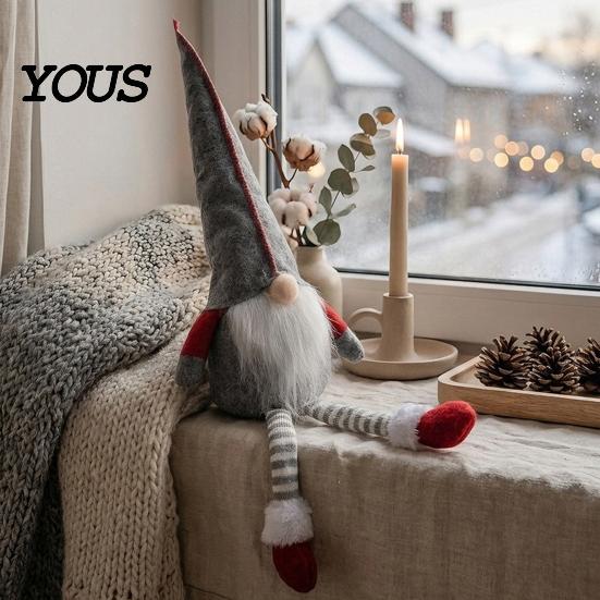 Festive Home Decor Plush Christmas Gnome Doll Decoration, Long Leg Soft Swedish Figurine, Holiday Stuffed Elf Dwarf Ornament for Tiered Tray Tabletop