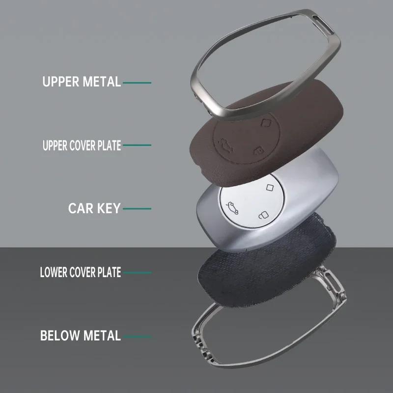 Zinc Alloy Genuine Leather Auto Smart Key Fob Cover Case Protect Housing Bag Fit For Leapmotor T03 S01 C11 4 Button Auto Accessories